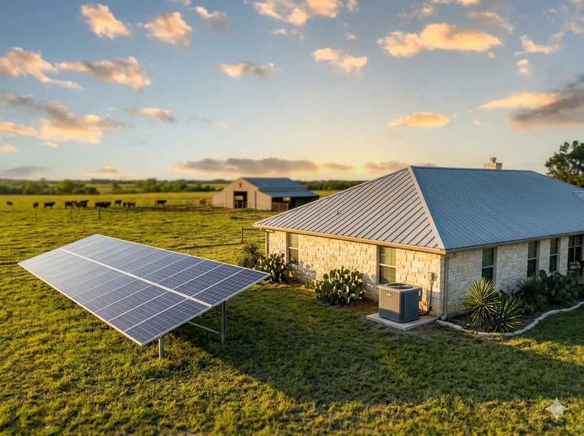 Texas ranch solar array for multi-day outage recharge